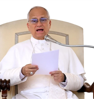 El papa Lleó XIV durant la pregària de l’Àngelus a la plaça de Sant Pere el dia del seu 70è aniversari ((©Ansa/Vatican Media)